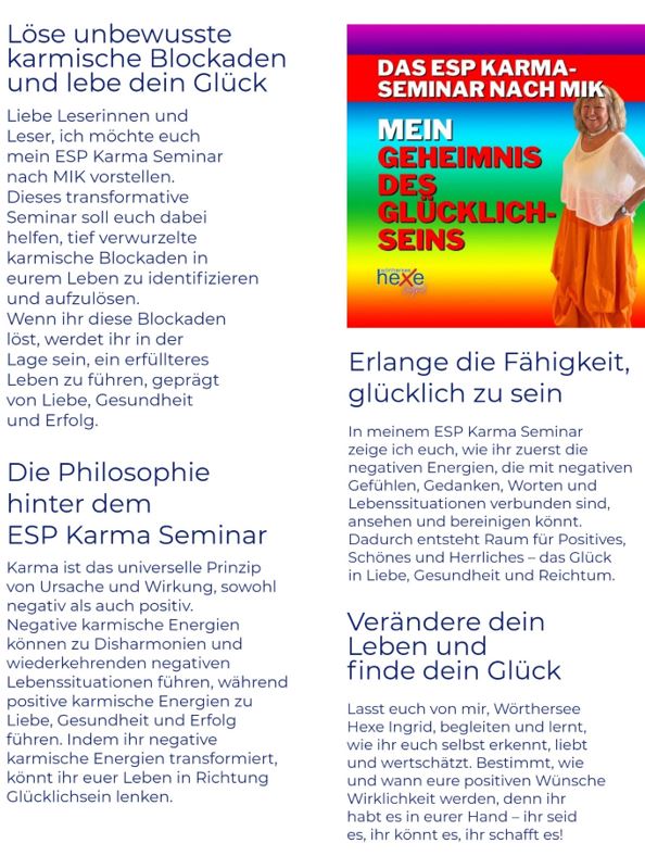 ESP Karmaseminar nach MIK - Mein Geheimnis des Glücklichseins