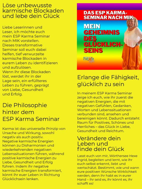 ESP Karma-Seminar nach MIK - Mein Geheminis des Glücklichseins