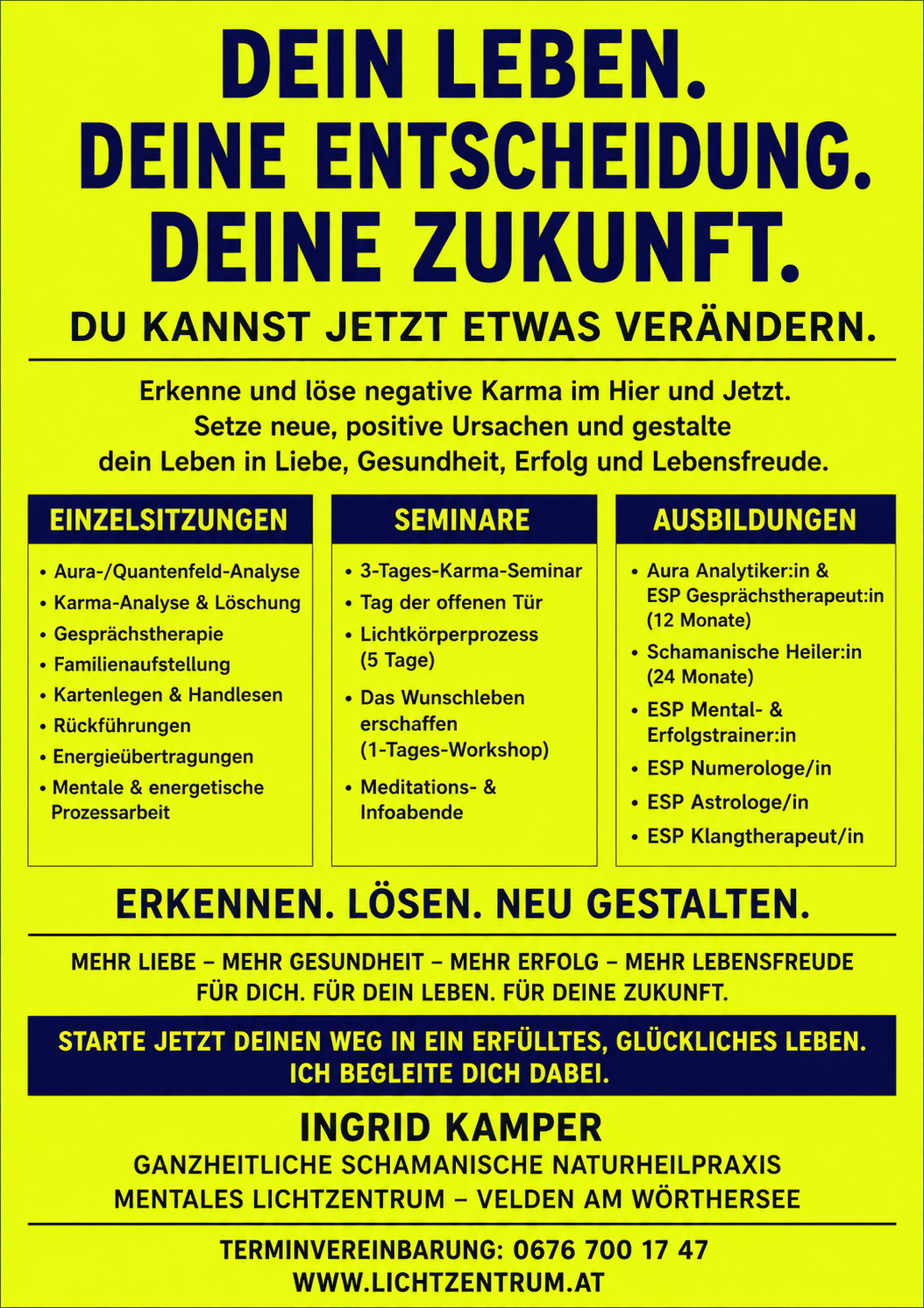 Werbung für Einezlsitzungen Seminare